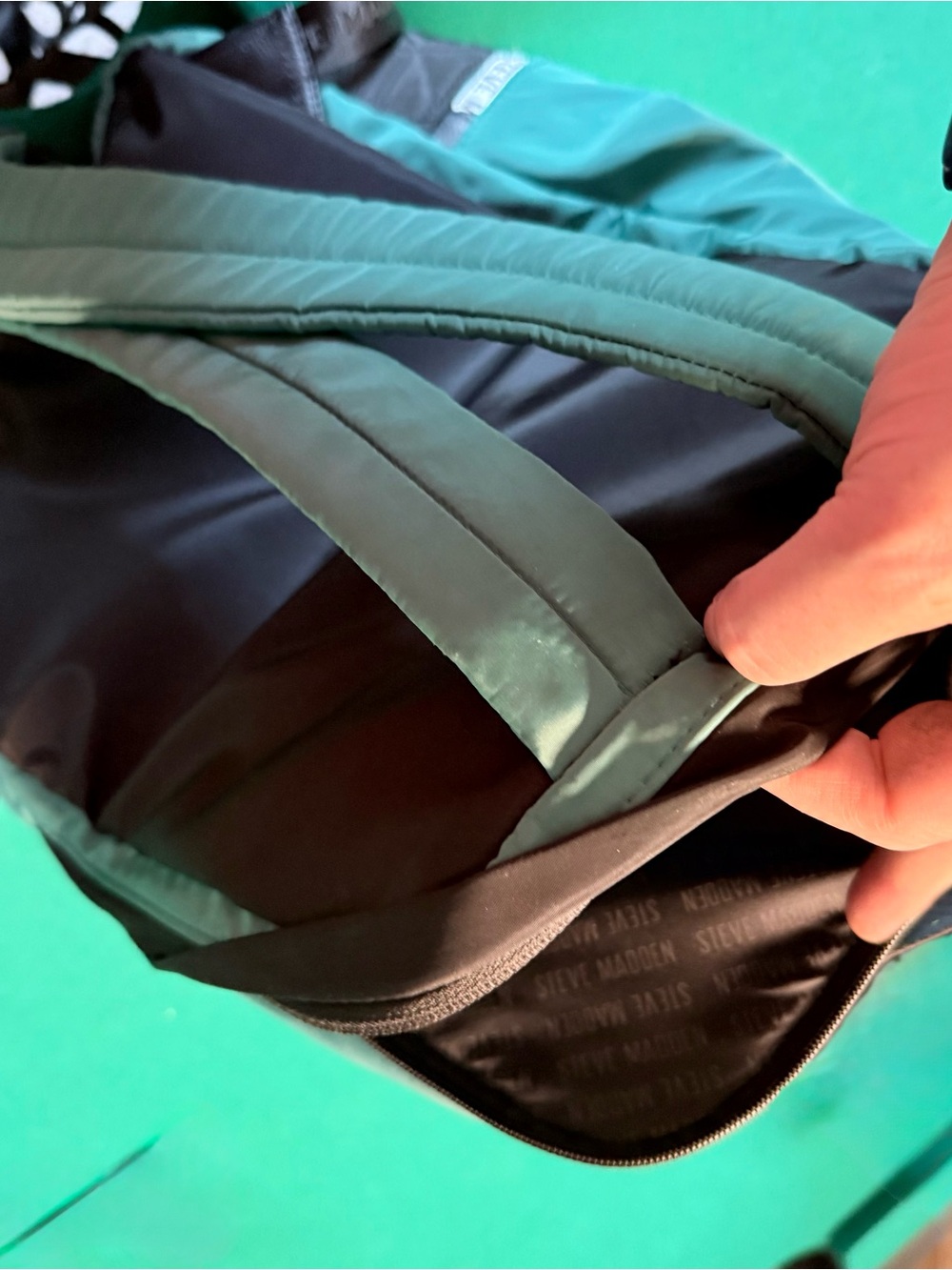 Steve Madden Teal and Black Padded-Strap Backpack